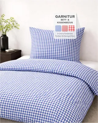 Bettwäsche-Set Landhaus Karo Blau 155x220 cm + 80x80 cm