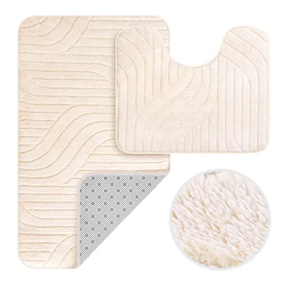 Produktbild von HOMELUX Badematten Set 2 Teilig rutschfest Badvorleger Badezimmer Teppich, 50 x 80cm Badeteppich + 40x50cm WC Vorleger mit Ausschnitt,Champagner, 2BL