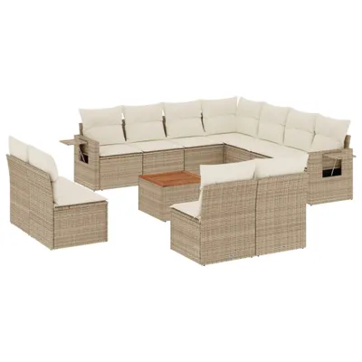 Produktbild von vidaXL 12-tlg. Garten-Sofagarnitur mit Kissen Beige Poly Rattan