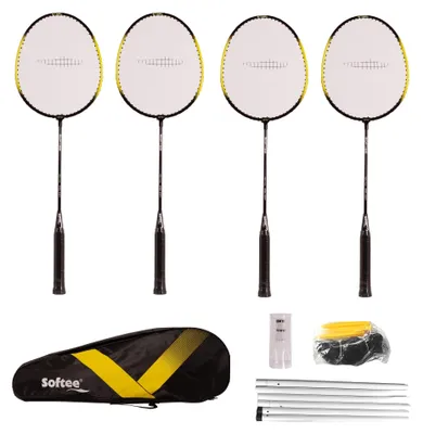 Produktbild von Badminton-Trainingsset mit 4 Schlägern und 3 Federbällen, Schlägerlänge 65 cm, für Freizeit & Anfänger
