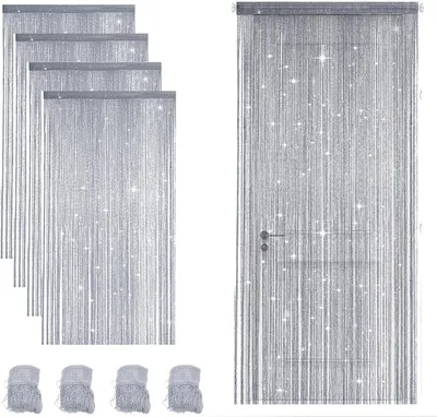 Productafbeelding van Deurgordijn - 4 stuks draadgordijn - Glitter franjegordijn als ruimteverdeler en raamdecoratie - Parelgordijn - Deurdecoratie voor bruiloft - Feest