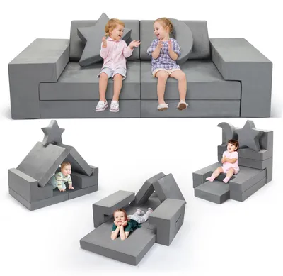 Immagine prodotto di Set divano per bambini - Divano modulare composto da 9 elementi - 5 diverse forme - Imbottitura in schiuma ad alta densità 25D - Rivestimento removibile e lavabile - Ideale per camerette egiochi - Kit composto da 9 pezzi
