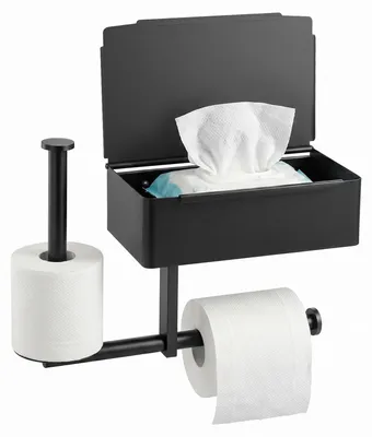 Image de Porte-rouleau de papier toilette avec boîte de rangement pour lingettes, sans perçage