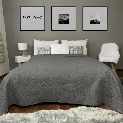 Produktbild von HOMELEVEL Tagesdecke Bett & Sofaüberwurf Bettüberwurf Sofa Tages Ornamente Decken Betthusse XXL Decke Überwurf Überdecke Dunkelgrau 220cmx 240cm