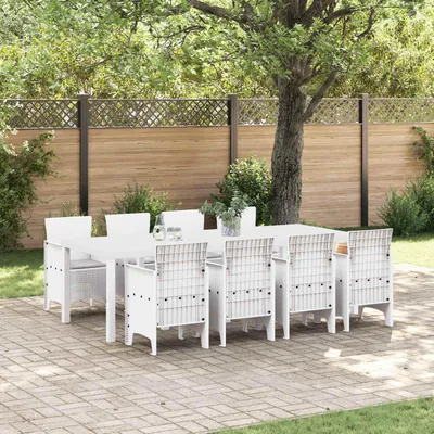 Image de vidaXL Ensemble de jardin pour repas, 9 pièces, blanc, en polypropylène