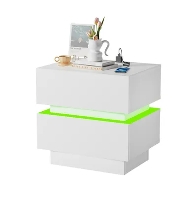 Produktbild von Intelligenter LED Nachttisch mit Ladestation,16 Einstellbare Farben, Beistellschrank Nachtschrank mit 2 Schubladen für Schlafzimmer 45x35x47cm
