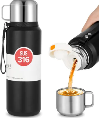 Produktbild von Thermobecher 1L - BPA-Frei Thermoskanne Für Warm&kalt - Aus Laufsichere Isolierflasche 1L Aus Edelstahl Rostfrei  - Trinkflasche Edelstahl Für Outdoor