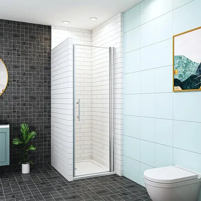 Produktbild von AICA Schwenktür 90x195cm,6mm NANO ESG Klarglas,Komplett Chrom-Optik.,Nischentür Drehtür Pendeltür ,Links/rechts montierbar,Dusche