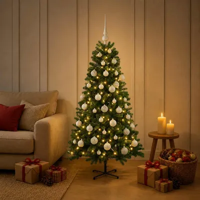 Obrázek produktu pro Umělý vánoční stromek s vánočními ozdobami, výška 120 cm, 150 LED diod