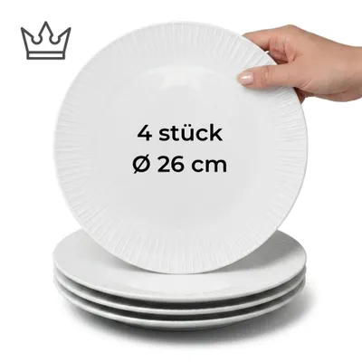 4er-Set Premium Porzellan Speiseteller Ø26 cm – Elegantes Rillendesign in edlem Weiß