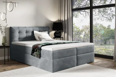 Produktbild von Boxspringbett Schlafzimmerbett OVIEDO 180x220cm Stoff Fresh Dunkelgrau