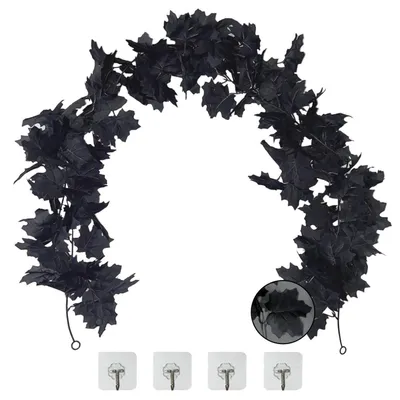 Image de Guirlande d'Halloween, 2 pièces, guirlande d'automne noire, 174 cm, décor gothique à feuilles d'érable