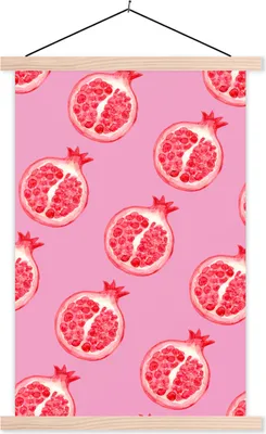 Produktbild von MuchoWow® Textilposter Obst - Aquarell - Rosa 120x180 cm mit holzfarbenen Rahmen - Textil-Plakat