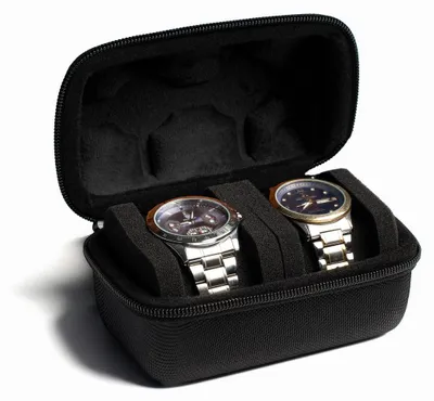 Image de Boîte à montres - Coque rigide - Étui de rangement pour montres - Noir 2 compartiments - Coffret de voyage