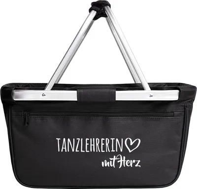 Produktbild von Huuraa Einkaufskorb Tanzlehrerin mit Herz 20 Liter Black faltbarer Tragekorb Geschenkidee