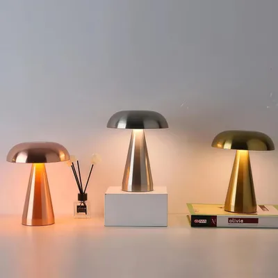 Produktbild von LED-Pilzlampe, tragbare Metall-Schreibtischlampe,USB-Aufladung Nachttischlampe, dreifarbiges Touch-Kabellos Dimmen, Augenschutz-Nachtlicht, Silber