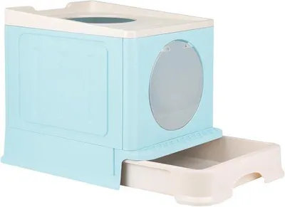 Produktbild von Famanu Katzenklo mit Deckel - Hygienische Katzentoilette - Spritzwassergeschütztes Design - 45 x 39 x 34 cm - Blau