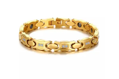 Produktbild von Magnetarmband Damen Edelstahl Elegant Goldfarben Zirkonia Hochglanz