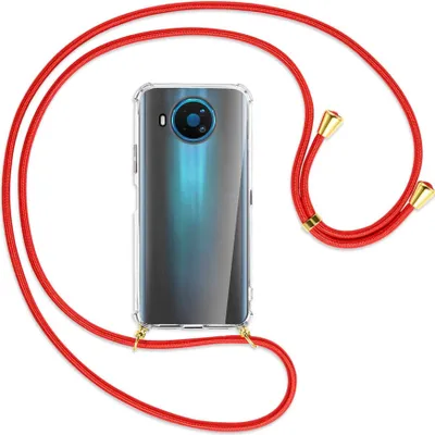 Produktbild von Handykette Backcover-Schutzhülle mit Band (Metall goldfarben) für Nokia 8.3 5G - rot