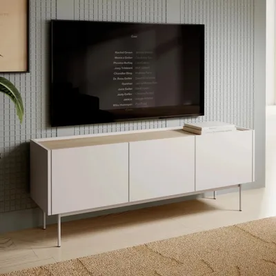Produktbild von TV-Schrank Lumo 144 cm in Cashmere mit Metallbeinen – modernes minimalistisches Lowboard fürs Wohnzimmer