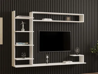 Produktbild von Skye Decor, Noble - White, TV-Einheit, Weiß, 100 % MELAMINBESCHICHTETE SPANPLATTEN, 180 x 29,6 x 121,8 cm