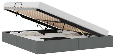 Image de Lit de rangement vidaXL, couleur gris foncé, 193 x 203 cm, revêtement en tissu