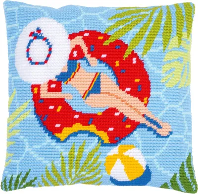 Immagine prodotto di Cuscino da ricamo in arazzo Vervaco "Piscina 2", schema di conteggio, 40x40cm
