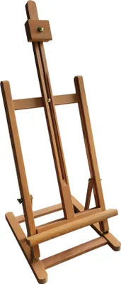 A wooden easel on a white background.