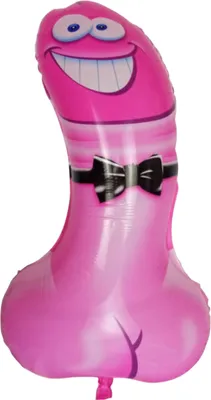 Obrázok produktu pre Fóliový balón Willy Penis, ružový, smejúca sa tvár s čiernou mašľou, rozmery cca 92 x 52 cm