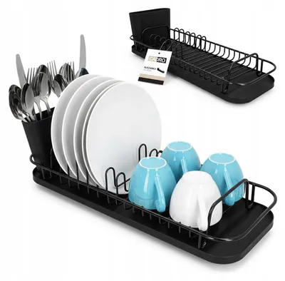 Produktbild von Schwarzer Metall Geschirrtrockner mit Besteckhalter, 47cm