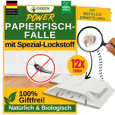 Produktbild von Papierfische Falle mit Spezial-Lockstoff - 12x Fallen - Papierfische bekämpfen, Fallen für Papierfische, Alternative zu Papierfische Pheromonfallen
