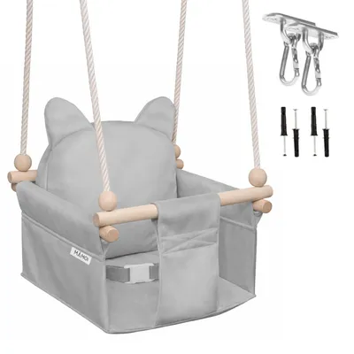 Produktbild von MAMOI Kinderschaukel mit Sicherheitsgurt, höhenverstellbar 150–190 cm, Schaukel für Zuhause, stabile Konstruktion, Velours-Sitz