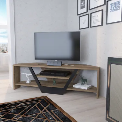 Image de Meuble TV d'angle Decorotika Sares pour téléviseurs jusqu'à 55 pouces | Noyer et noir