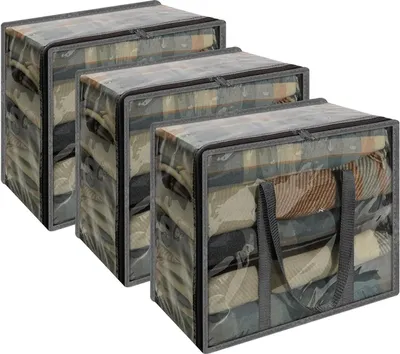 Image de Vieshful 3 Pack Sac de rangement Vêtements Poignée renforcée Pliable Organiseur sous lit 40L Gris
