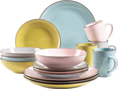 Produktbild von Mäser 931726 Kombiservice Metallic RIM für 4 Personen, Steinzeug, mehrfarbig/grün (1 Set, 16-teilig)