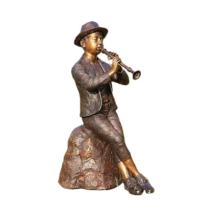 Produktbild von Bronzefigur Wasserspeier Flötenspieler 80 cm Hoch Frostfest Neu Bronze BOAN-0603