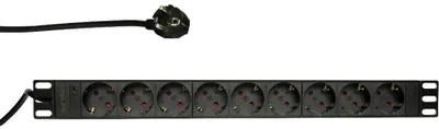 Productafbeelding van Stekkerdoos 19 inch rack - 9-voudig - geaard - 16 A - Zwart