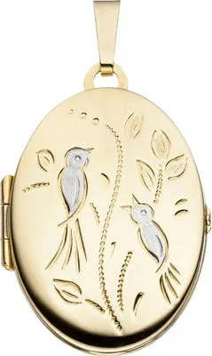 Produktbild von Medaillon Anhänger zum Öffnen Gravur Vögel 333 Gold Gelbgold oval Amulett