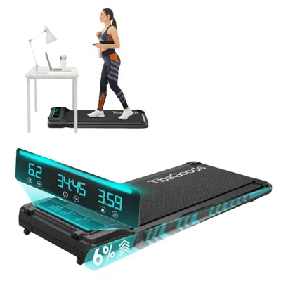 Produktbild von Tibagoods Laufband für Zuhause - Walking Pad mit Steigung [3 Stufen, bis zu 6%] - Laufpad [max. 110kg, max. 6 km/h] - Ideal als Laufband für Büro