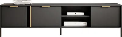 Produktbild von MIRJAN24 TV-Lowboard Lars 203 3D, TV-Tisch mit 3 Türen, Metallfüße und Griffe (Farbe: Anthrazit / Anthrazit + Gold)