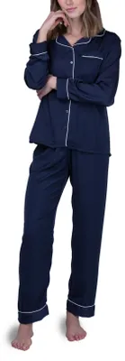 Produktbild von maluuna Damen Schlafanzug in Satin-Optik mit Knopfleiste ; blau , L