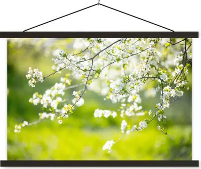 Produktbild von MuchoWow® Textilposter Blüte - Frühling - Weiß 150x100 cm mit schwarzem Rahmen - Schlafzimmer