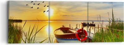Produktbild von Bild auf Leinwand - Leinwandbild - Boot See Sonnenuntergang Sommer Menschen - 90x30cm - Wand Bild - Wanddeko - Leinwanddruck - Bilder - Kunstdruck - Leinwand bilder - Wandkunst - CA90x30-3053