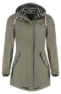 Productafbeelding van Dry Fashion dames regenjas Kiel - dames regenjas, jas met verstelbare capuchon, lang, winddicht, waterdicht, in de kleur olijfgroen, maat 40