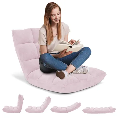 Produktbild von GOPLUS Bodenstuhl, Bodensofa mit Rückenlehne, Bodensessel mit Schlaffunktion, Floor Chair, Lazy Sofa, Meditationsstuhl für Wohnzimmer & Balkon (Hellrosa)