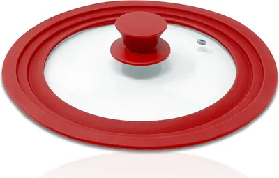 Produktbild von 1x Silikon Topf- und Pfannendeckel Rot Universalgröße 20cm 22cm 24cm Glasdeckel Kochdeckel mit Silikongriff