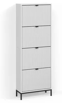 Image de Benne à chaussures Livinity Aterno Blanc 60x168cm avec 4 tiroirs pliants, Model 58882