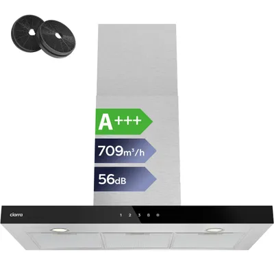 Immagine prodotto di CIARRA Cappa da cucina a parete, 90 cm, Classe energetica A+++, 709 m³/h, con Wi-Fi, app e controllo touch, funzione Boost, modello VMS9102