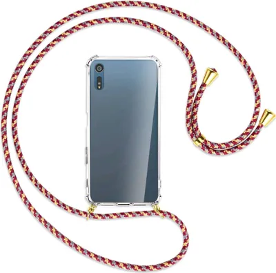 Produktbild von Handykette Backcover-Schutzhülle mit Band (Metall goldfarben) für Sony Xperia XZ, XZs - weinrot/gelb/grau