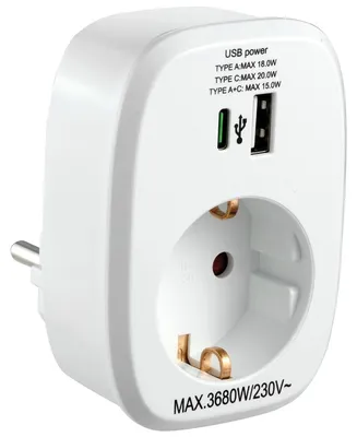 Produktbild von Zwischenstecker McPower 1x USB-A + 1x USB-C PD20W